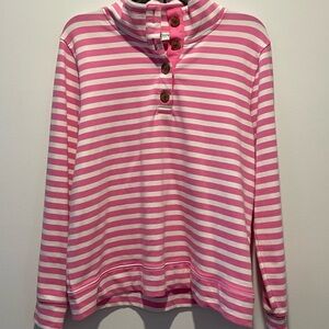 J.Crew Pink/White Striped Pullover Sweatshirt Button Front Medium